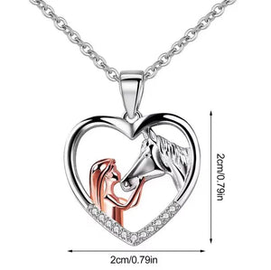 Loveheart with Girl and Silver Horse Necklace - AbcdepaHorseJewelry