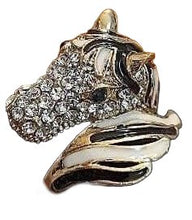 Tail Horse Ring with crystal stones, black and white design, equestrian jewelry.