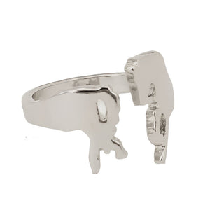 Silver adjustable open horse ring made of silver in a versatile design.