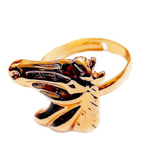 Adjustable gold horsehead ring for children and teenagers, with horsehead design; ideal gift for horse lovers.