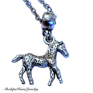 Palouse Silver Charm Necklace with horse pendant and stainless steel chain.