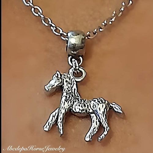 Palouse Silver Charm Necklace with spotted pony pendant and stainless steel chain.