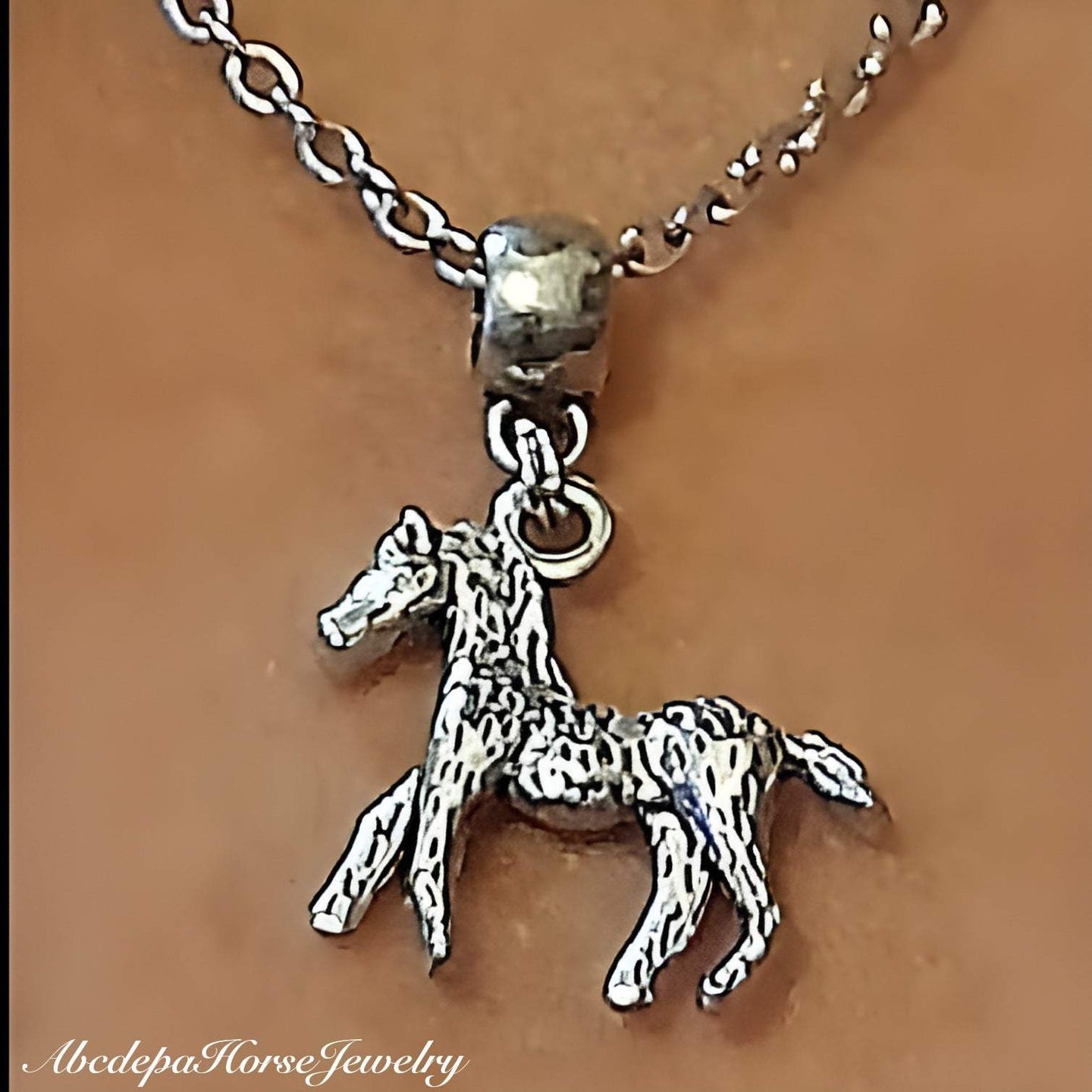 Palouse Silver Charm Necklace - with spotted pony pendant and stainless steel chain.