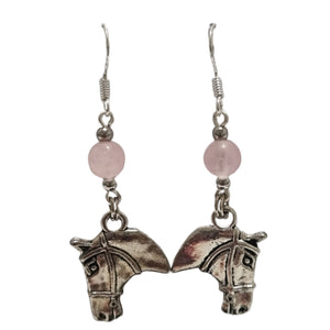 Pink Catseye Silver Horsehead Earrings - AbcdepaHorseJewelry