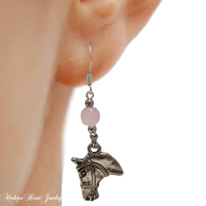 Pink Catseye Silver Horsehead Earrings - AbcdepaHorseJewelry