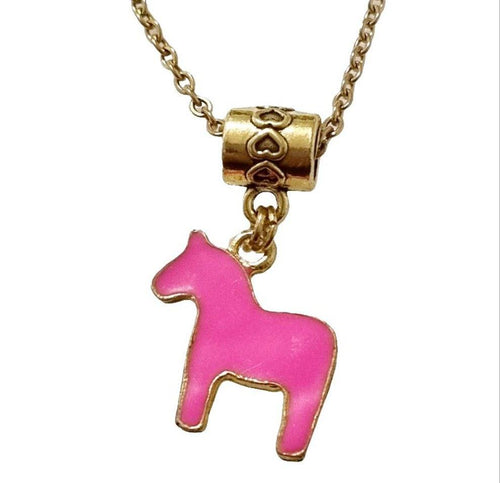 Pink gold pony pendant charm necklace -with lobster claw clasp on stainless steel chain.