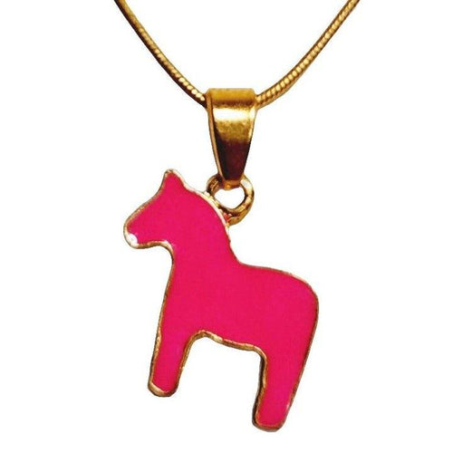 Pink pony GG pendant gold tone necklace with enamel on 18K gold-plated chain.