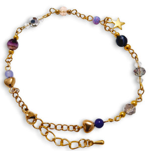 Purple Gemstone Crystal Beaded Gold Chain Bracelet - AbcdepaHorseJewelry