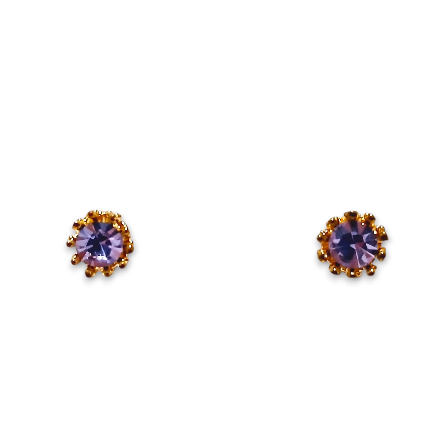 Purple GP Zirconia Studs with gold plated prongs and purple center stone.