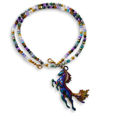 Purple horse gemstone beaded necklace with crystal rondels on a 50cm chain.