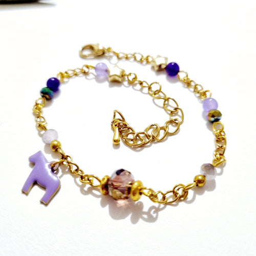 Purple Jade Bead and Chain Horse Charm Bracelet - AbcdepaHorseJewelry