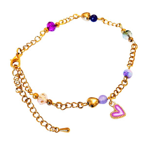 Purple Loveheart Charm Gold Bracelet - AbcdepaHorseJewelry