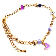 Purple Loveheart Charm Gold Bracelet - AbcdepaHorseJewelry