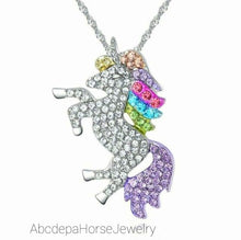 Rainbow Crystal Silver Unicorn Necklace - AbcdepaHorseJewelry