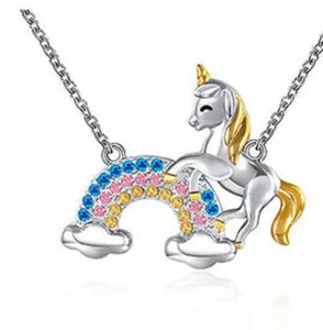 Rainbow Unicorn Silver Necklace - AbcdepaHorseJewelry