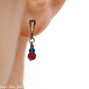 Red Blue Beaded Earrings - AbcdepaHorseJewelry