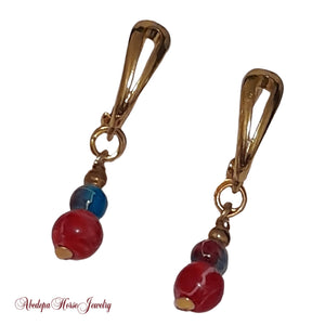 Red Blue Beaded Earrings - AbcdepaHorseJewelry