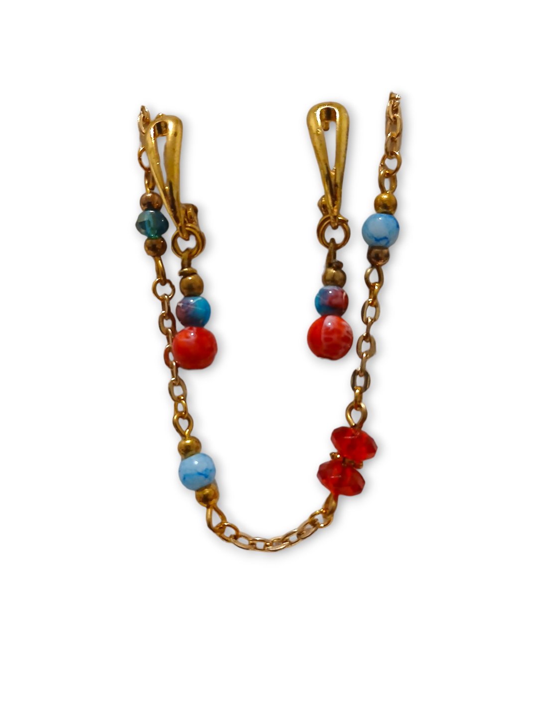 Red Blue Gold Drop Beaded Earrings + Bracelet - AbcdepaHorseJewelry