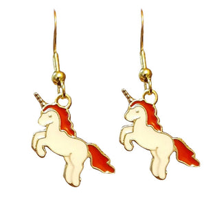 Red White Gold Unicorn Earrings - AbcdepaHorseJewelry