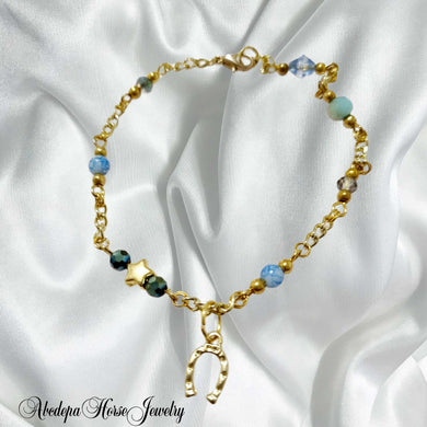 Blue Two Tone Gold Horseshoe Chain Bracelet
