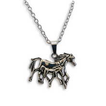 Mare and Foal Silver Pendant with silver Chain Necklace