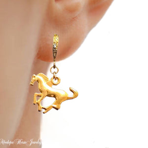 Gold Pattern Horse Earrings