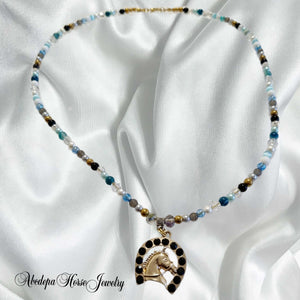 Blue Agate Crystal Horseshoe Necklace
