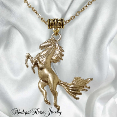 Leaping Gold Horse Pendant Necklace