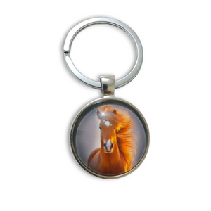 Chestnut Pony Cabochon Keyring with Split Ring closure and glass cabochon featuring a horse image.