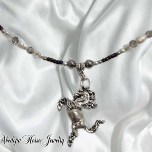 Pearls Silver Horse Necklace