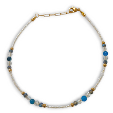 Blue Agate Anklet with gemstone beads, crystal rondels, and gold stainless steel accents.