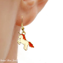 Red White Gold Unicorn Earrings