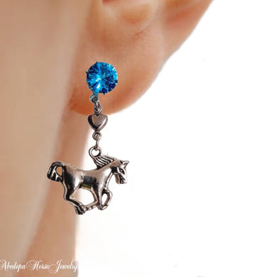 Blue Crystal Horse Earring