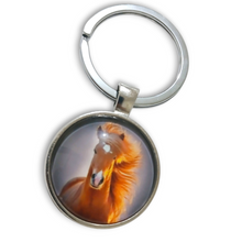 Chestnut Pony Cabochon Keyring with elegant horse design and split ring closure.