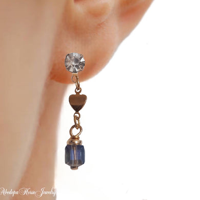 Crystal Cube and Gold Heart Earring