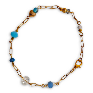 Blue Crystal Gold Tone Linked Bracelet