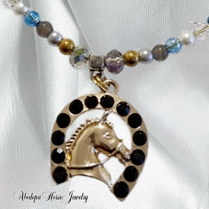Blue Agate Crystal Horseshoe Necklace