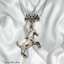 Rearing Silver Horse Flower charm Necklace