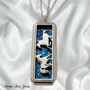 Blue Long Horse Locket Necklace