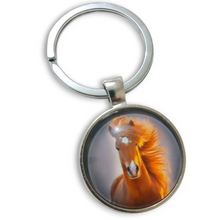 Chestnut pony cabochon keyring with split ring and chain, perfect gift for horse lovers.