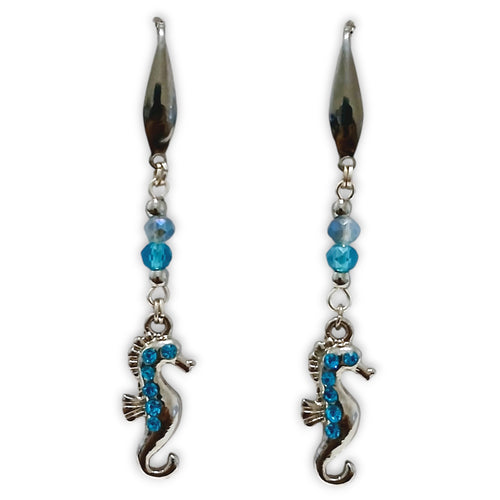 Sea Horse Blue Silver Crystal Dangle Earrings - AbcdepaHorseJewelry