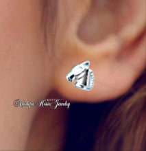 Silver bobbled mane horsehead stud earrings with bridle detailing.