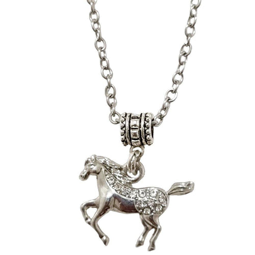 Silver Crystal Horse Charm Necklace with 55cm silver chain.