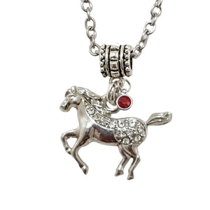 Silver Crystal Horse Charm Necklace - AbcdepaHorseJewelry