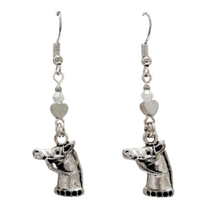 Silver Crystal Loveheart Horsehead Earrings with 925 stamped earwire and beads.