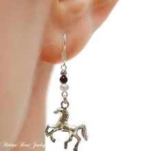 Silver Garnet Bead Crystal Horse Earrings - AbcdepaHorseJewelry