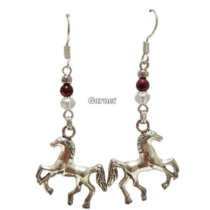 Silver Garnet Bead Crystal Horse Earrings - AbcdepaHorseJewelry