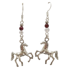 Silver Garnet Bead Crystal Horse Earrings - AbcdepaHorseJewelry