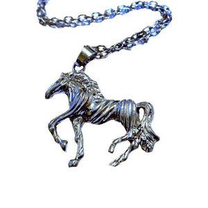 Silver Horse Cantering Pendant Necklace with customizable birthstone option.