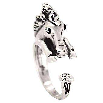 Adjustable Silver Horse Pony Open Ring - with intricate details and adjustable fit.